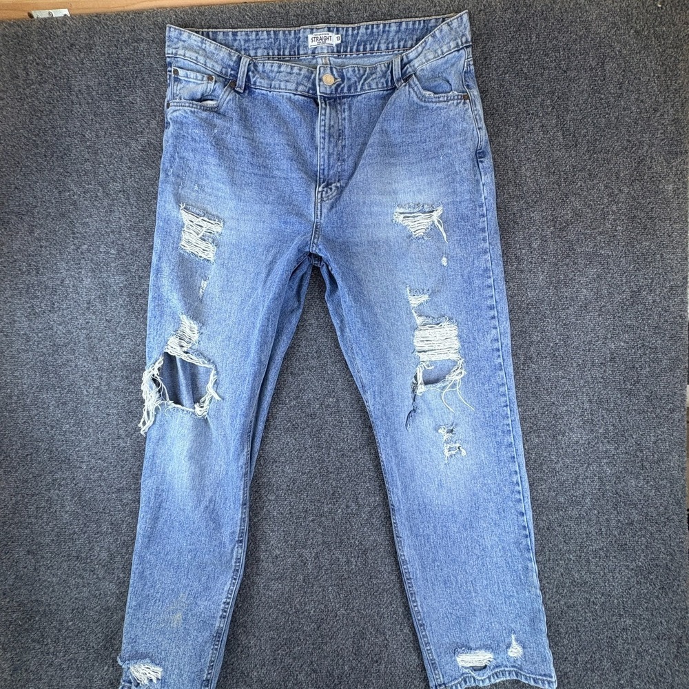 VTG Refuge Denim Jeans Womens 37x29.5 Blue Distressed‎ High Rise Straight Leg